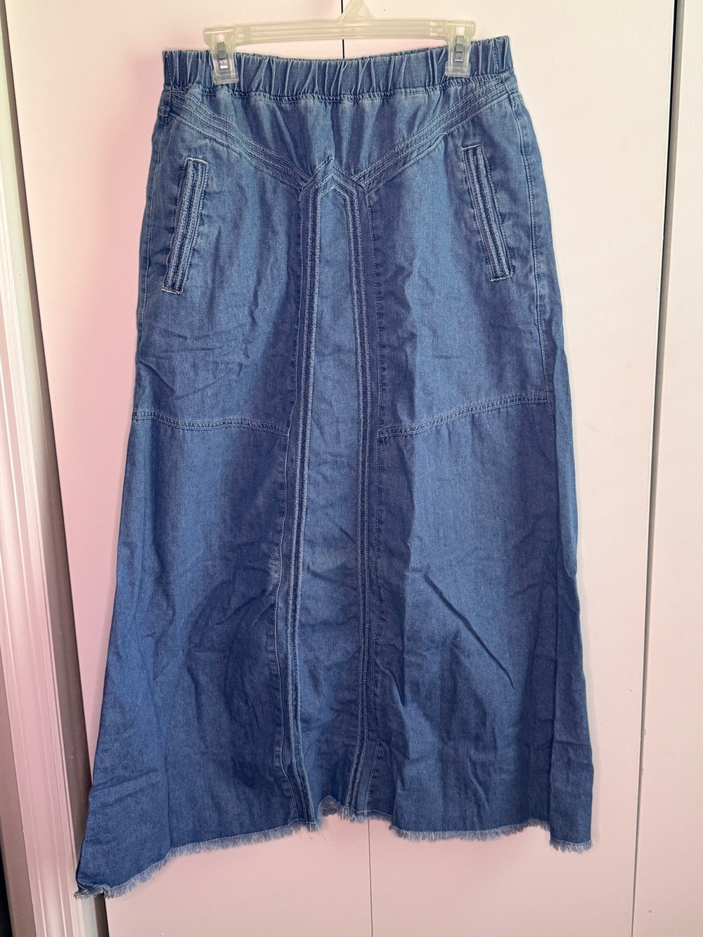 Blue Denim Maxi Skirt - Elastic Waist